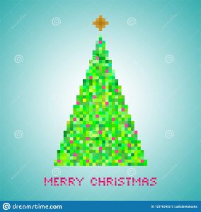 Christmas Card With A Green Christmas Tree From Small Squares With regarding proportions 1600 X 1690