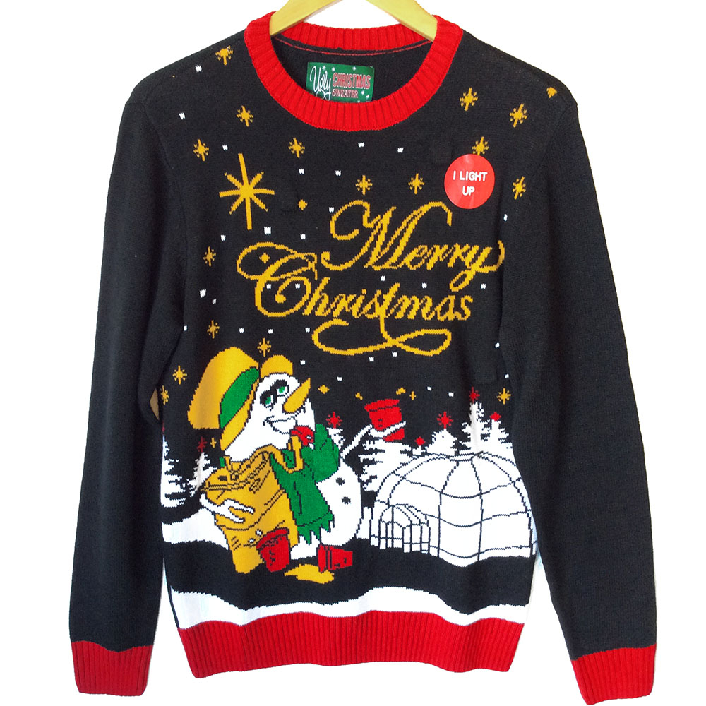 Drunken Snowman Light Up Tacky Ugly Christmas Sweater The Ugly within size 1000 X 1000
