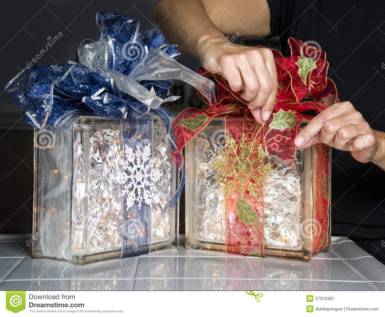 Glass Blocks With Christmas Ribbons And Lights Stock Image Image with measurements 1300 X 1070