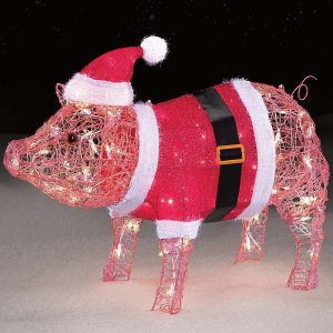 Holiday Christmas Lighted Indoor Outdoor Santa Hat Pink Pig Yard Art intended for size 1000 X 1000