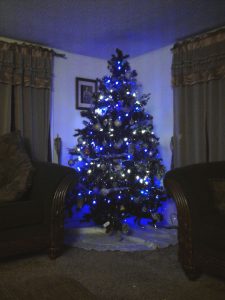 Our Black Christmas Tree With Bluewhite Lights Holidays And within measurements 1536 X 2048