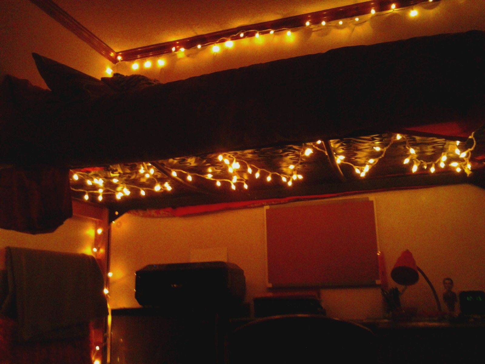 Put Christmas Lights Under A Lofted Bed To Light Up A Dreary Dorm intended for proportions 1600 X 1200