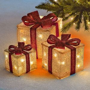 Set Of 3 Led Light Up Decorative Christmas Parcel Set With Bow intended for size 1500 X 1500