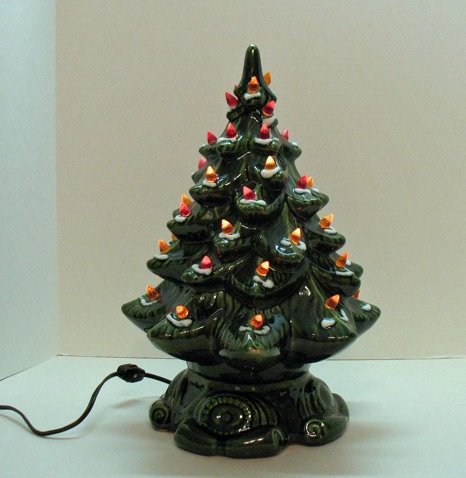 Small Vintage Ceramic Christmas Tree Light Up Base Faux Plastic with sizing 942 X 966