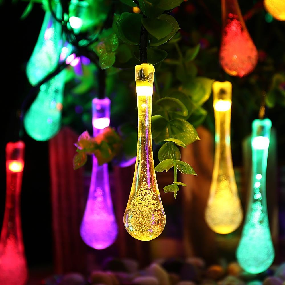 Solar Outdoor Christmas Tree Light30 Led Water Drop String Light regarding measurements 1000 X 1000