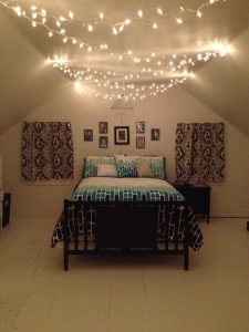 Teenage Bedroom Black White And Teal With Christmas Lights And One in measurements 2448 X 3264