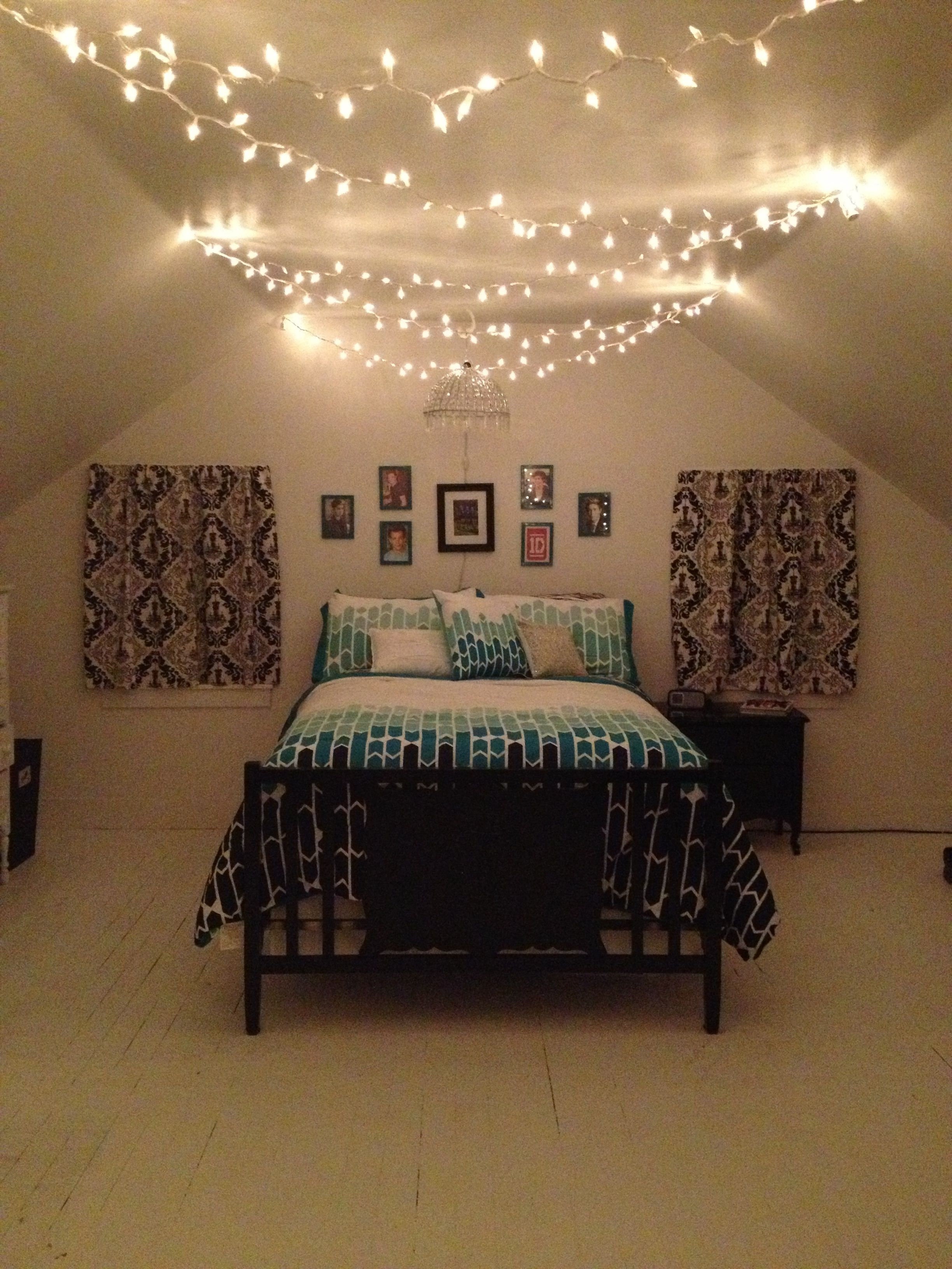 Teenage Bedroom Black White And Teal With Christmas Lights And One pertaining to sizing 2448 X 3264
