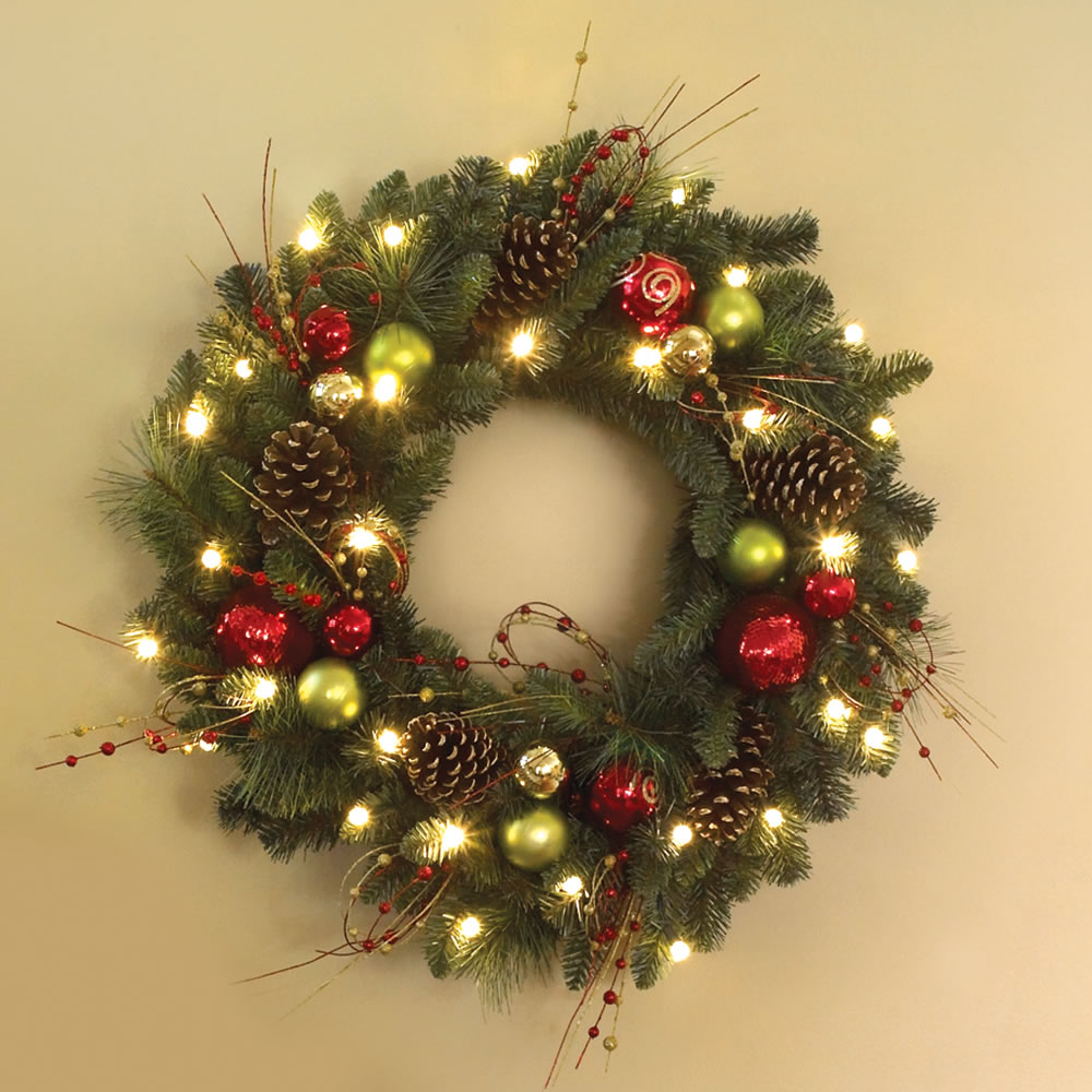 The Cordless Prelit Ornament Trim Wreath Hammacher Schlemmer with regard to measurements 1000 X 1000