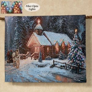 Thomas Kinkade Christmas Chapel I Lighted Tapestry With Rod in measurements 2000 X 2000