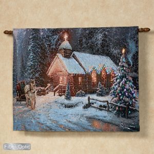 Thomas Kinkade Christmas Chapel I Lighted Tapestry With Rod within size 2000 X 2000