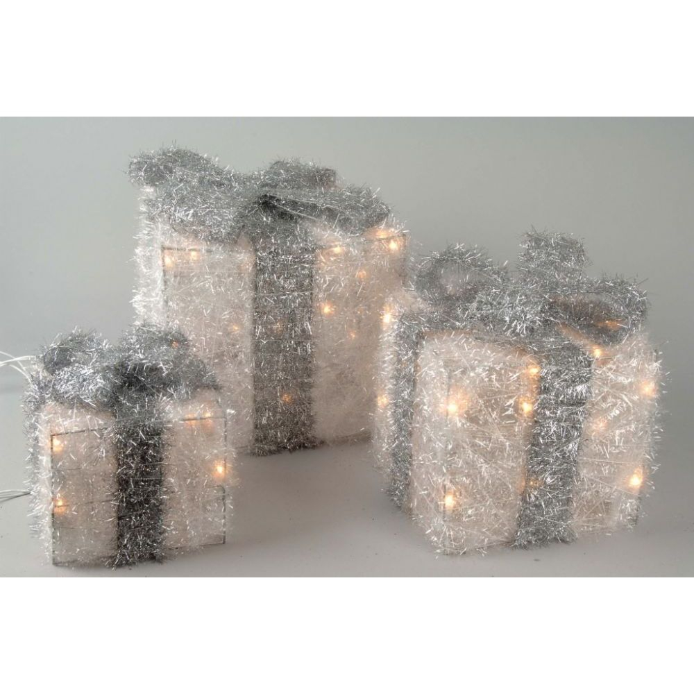 White Illuminating Gift Boxes With Silver Bow Christmas Lights pertaining to sizing 1000 X 1000